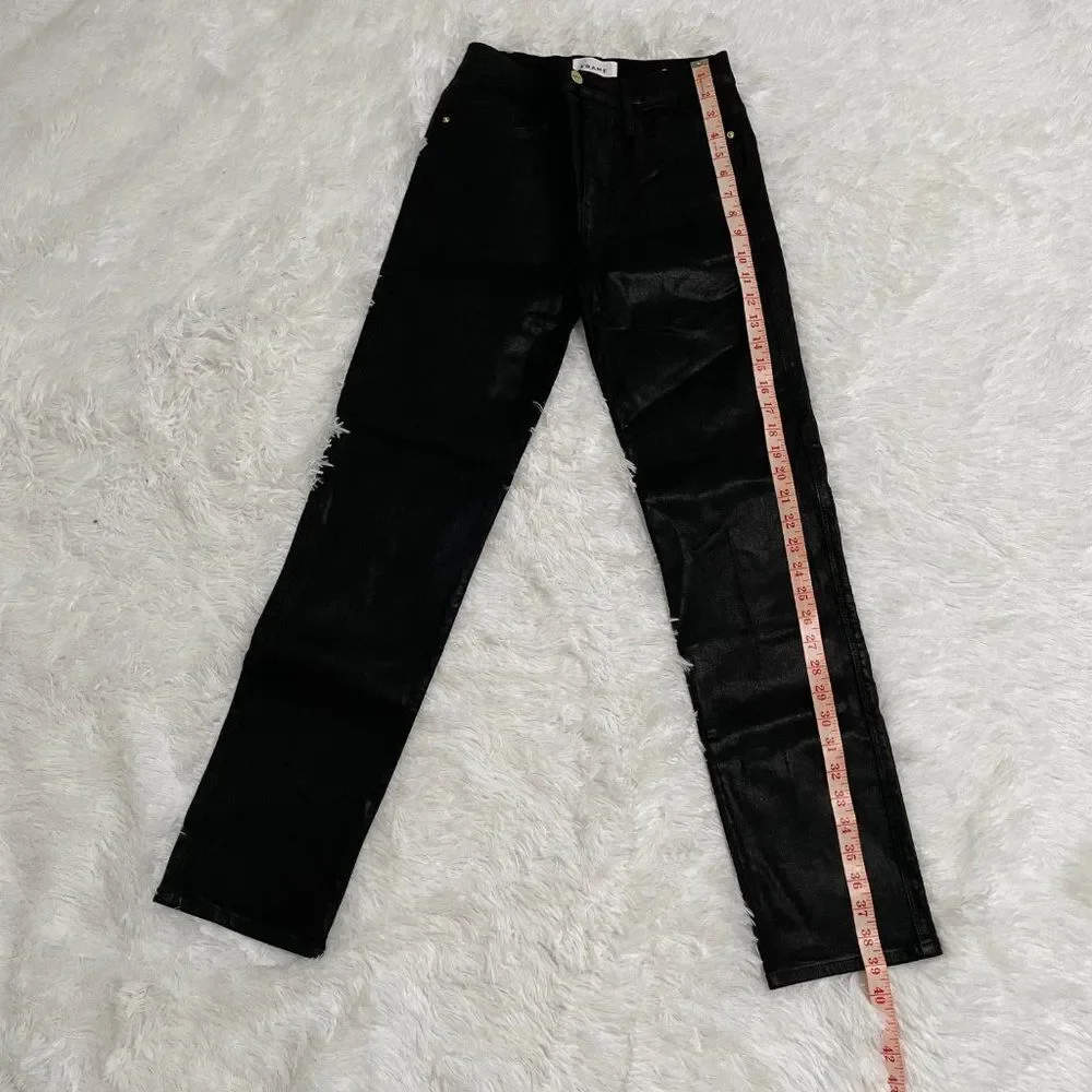 Women Frame Le Sylvie Slender Straight Jeans Coated in Black Size 27